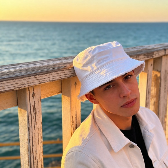 AllSaints Embroidered Logo Cotton Bucket Hat in White - NWT
